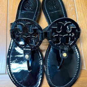 Tory Burch Miller Patent Leather Black Sandals Sz 7.5